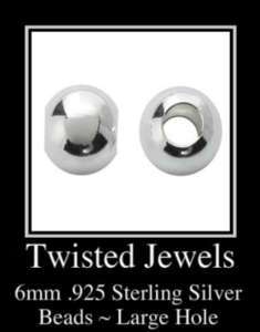925 Sterling Silver 6mm Round Large Hole Beads 10 Pack  