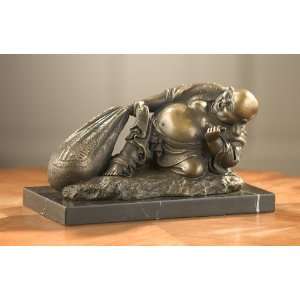  Laughing Buddha w Money Bag Sculpture in Bronze 