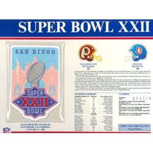 Super Bowl XXII Patch and Game Details Card  Sports 