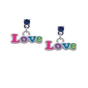 Rainbow Colored Love Sapphire Swarovski Post Charm Earrings [Jewelry 