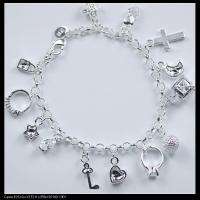 HTB80 silver Mixed pattern 13 charm bracelet  