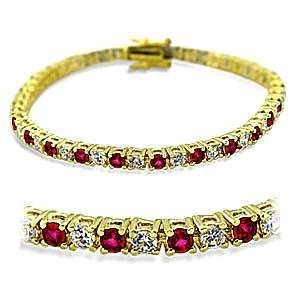  Brass Gold Plated Bracelet with Ruby CZ   7 long 