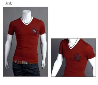 Fashion Mens Slim V NECK Tee Shirts Fit Casual Short Sleeve T shirts 