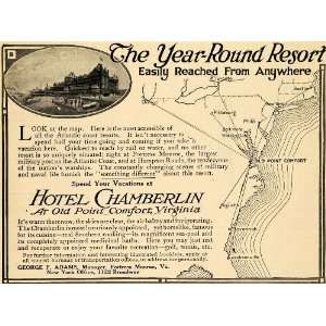 1910 Ad Hotel Chamberlin Old Point Comfort Map Lodge   Original Print 