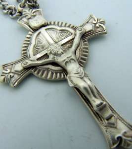 Gothic Ribbed Sterling Silver Bishop Pectoral Cross Crucifix Necklace 