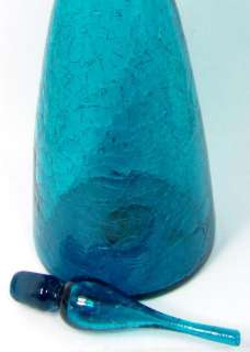 Vintage BLENKO TEAL Decanter Wayne Husted # 920L Gorgeous Blue CRACKLE 