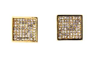 ICED OUT GOLD HIP HOP BLING CZ PAVE SQUARE STUD EARRING  