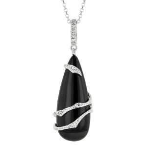  14K White Gold With Black Onyx Diamond Necklace Jewelry