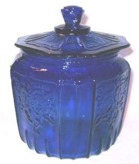 Cobalt Blue Mayfair Pattern Glass Biscuit Jar  