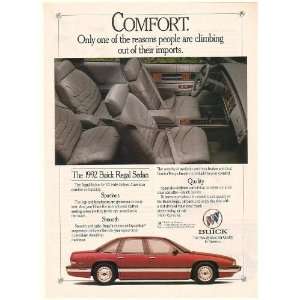  1992 Buick Regal Sedan Comfort Spacious Quality Print Ad 