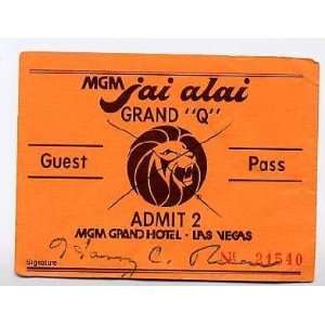  MGM Grand Hotel Jai Alai Fronton Pass Las Vegas Nevada 