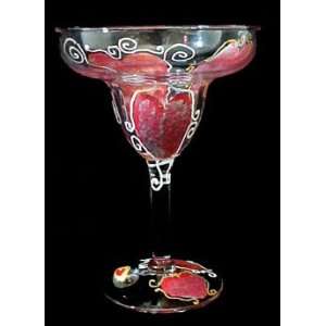 Hearts of Fire Design   Hand Painted   Margarita Glass   9 oz.  