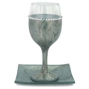  16 Centimeter Kiddush Cup and Dish Dipped in Silver Paint 
