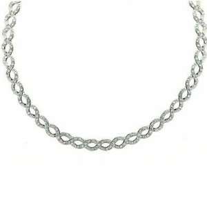  Sterling Silver CZ Interlaced Double Circle Necklace 