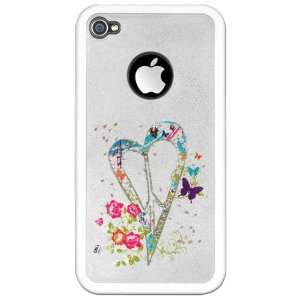 iPhone 4 or 4S Clear Case White Flowered Butterfly Heart Peace Symbol 