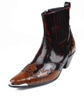 HJ4714 1 Mens Handmade Leather Western Boots Red US  