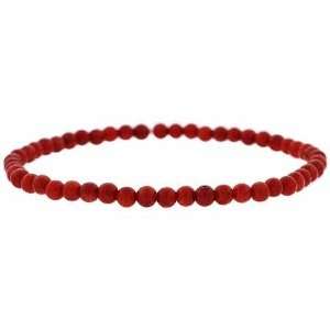  Simulated Red Coral Stone 4mm Bead Beaded Stretch Bracelet 