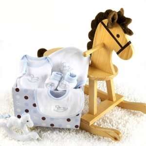  Baby Boy Gift Rockabye Baby Rocking Horse & Layette 