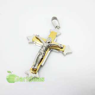   Silver Stainless Steel Jesus Cross Chain Pendant Necklace Item ID3378