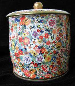 Old Floral Tin litho Canister Container Made in England  