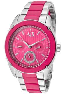 Armani Exchange Watch AX5043 Womens White Rhinestone Pink Dial 