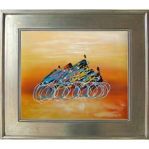  Abstract The Bicycle Race Handpainted Oil Painting Framed 