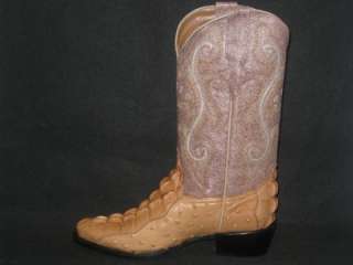 New Mens Embossed Croc/Ostrich Leather Boots Khaki  