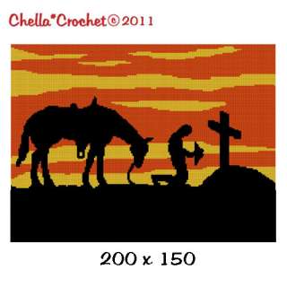 Cowboy Pray Horse Cross Sunset or White Background Afghan Crochet 