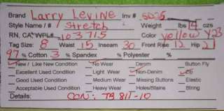 Larry Levine sz 8 Womens Yellow Stretch Dress Pants 5D26  