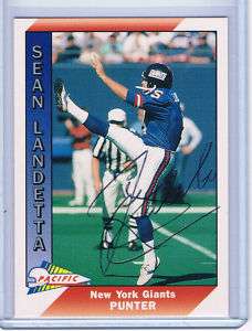 1991 Pacific Sean Landeta NY Giants Signed Autod Card  