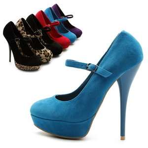 NEW Womens Shoes Faux Suede Mary Jane Platforms Classic High Heels 