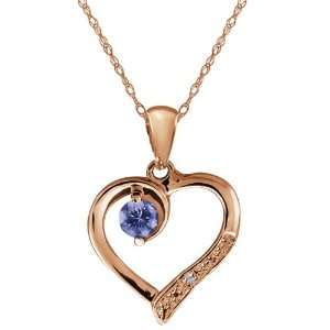  Blue Tanzanite and White Diamond 18k Rose Gold Heart Shape 