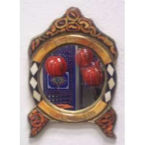 Kaltoum Orange Camelbone & Wood Mirror  By Treasures Of 