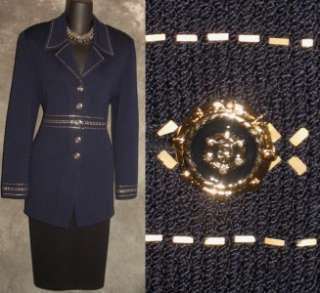 St John collection navy blue knit suit jacket blazer size 6 8 10 