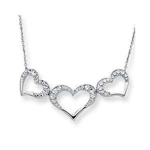    14K White Gold Triple Heart Lariat Royal Pave Necklace Jewelry