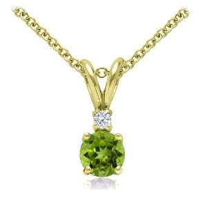  Peridot and Diamond Solitaire Pendant in 14k Yellow Gold 