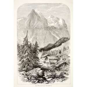   Switzerland Mountain Peak   Original Wood Engraving