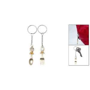   Pair Metal Key Ring Keychain with Boy Fork & Girl Spoon Charms Pendant