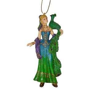   Lady With Peacock On Shoulder Christmas Ornament