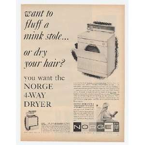  1961 Norge 4 Way Dryer Fluff A Mink Dry Your Hair Print Ad 