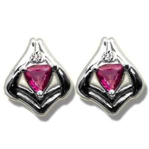  .02 ct 4mm Trillion Mystic Pink Topaz White Gold Earring 