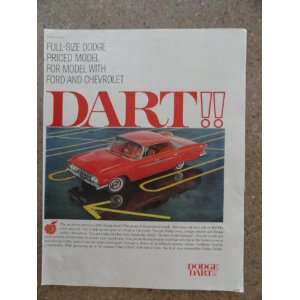  1961 Dodge Dart car, Vintage 60s full page print ad. (red car 