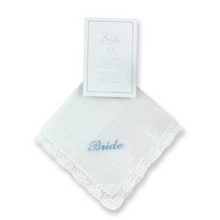 31. White Crocheted Lace & Blue Embroidered Bride Handkerchief by 