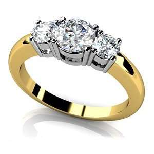14k Yellow Gold, Rounded Band 3 Stone Engagement Ring, 1.05 ct. (Color 