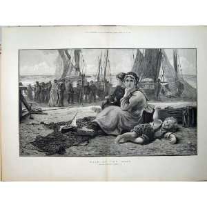   1882 Woman Children Sale Fishing Boat Sea Morris Art