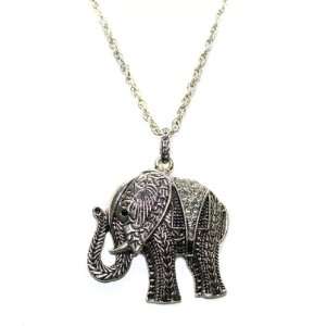  Antiqued Bejeweled Elephant Necklace, Silver Jewelry