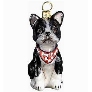  Blown Glass Boston Terrier in Bandana Ornament