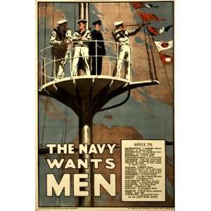    1915 English Navy War Poster Navy Wants Men