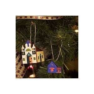  NOVICA Pinewood ornaments, Village (set of 4)