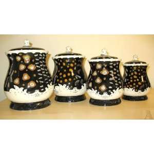  Black Abstract Design Kitchen Canister Set